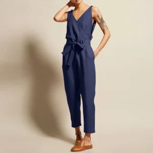 Women Fashion Sleeveless Solid Simple Beach Loose Jumpsuits Women's Elegant Office Comfortable Trousers New Long Jumpsuit